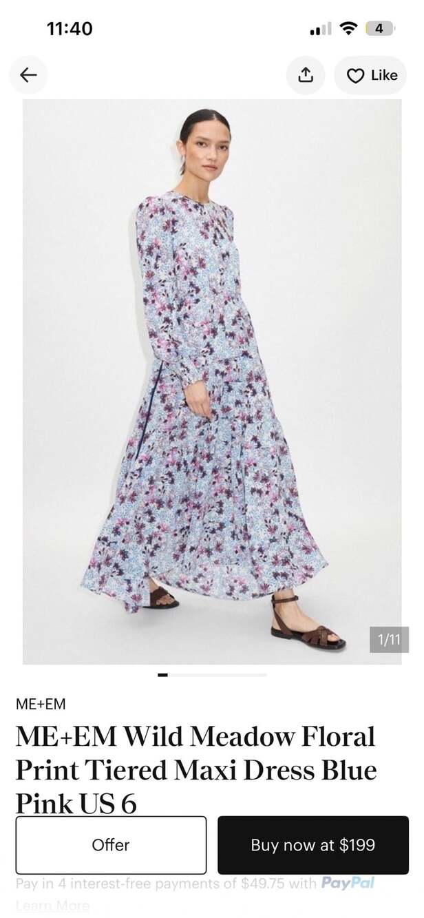 ME+EM Wild Meadow Floral Print Tiered Maxi Dress US 6